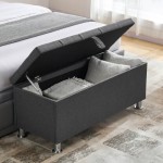 (Deep Gray Linen) Valencia Storage Footstool with Padded Velvet Fabric, Meets UK Fire Retardant Standards